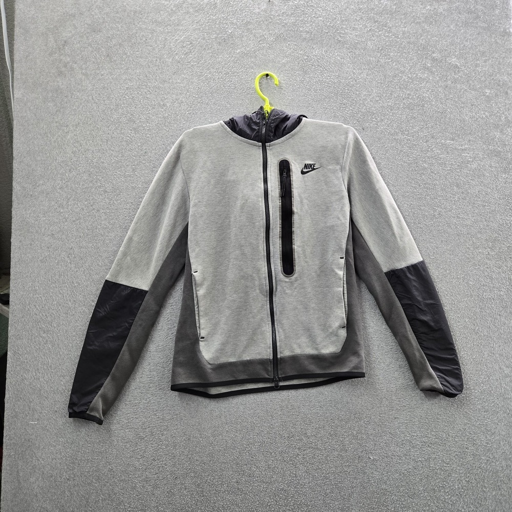 Nike Men Jacket S Gray Cotton Nylon Nike Swoosh Tech Fleech Activewear Hoodie